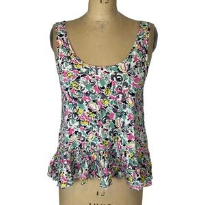 Betsey Johnson Colourful Floral Swirl Ruffle Hem Tank Top Size XS